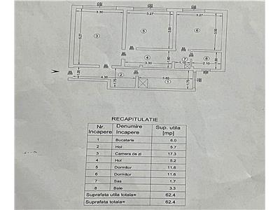 Apartament 3 camere semidecomandat, suprafata 62.4mp, zona Bd. Stefan cel Mare