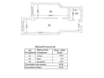 Apartament 1 camera, suprafata 45,6mp, bloc nou, zona centrala Bucsinescu