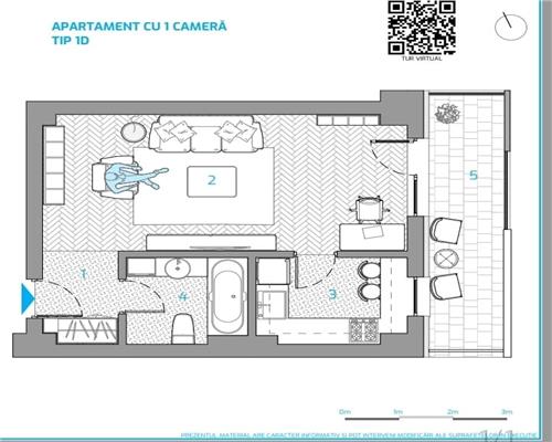 Apartament cu 1 camera, Decomandat,  et.2