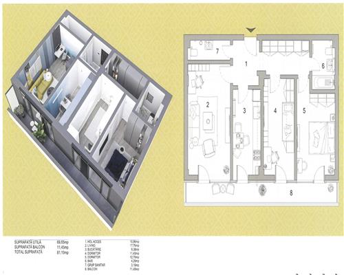 Campus Plaza, Apartament spectaculos de 3 camere si 2 bai